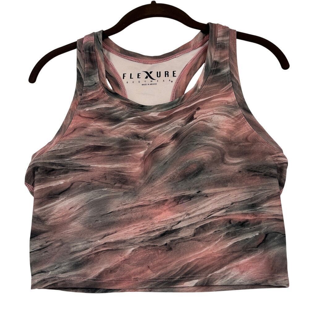 Flexure‎ Bodywear Cropped Tank Top Size S Marbled Brown Pink Racerback Workout